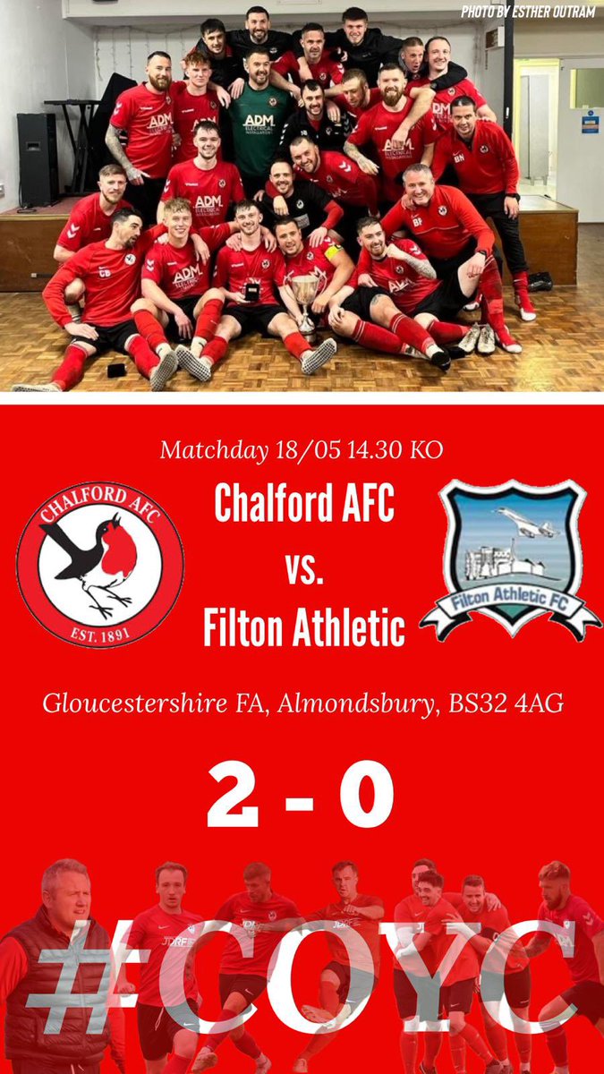 ⬆️ <a href="/GlosCounty/">Glos County League</a> League Promotion 🆙

⚽️ RESULT: <a href="/Chalford_AFC/">ChalfordAFC (C) 🏆</a> 2 - 0 <a href="/FiltonAthletic/">Filton Athletic FC</a> 
🥅 GOALS: <a href="/BradleyyMooree1/">Brad Moore</a> 1
🏅MOTM: <a href="/LukeBenneyworth/">Luke Benneyworth</a> 

#COYC #Chalford