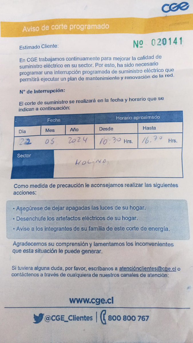 ulytu's tweet image. Buen dia , que sectores comprende el corte #molina #InterrupciónProgramada acá no especifica nada , información ambigua
