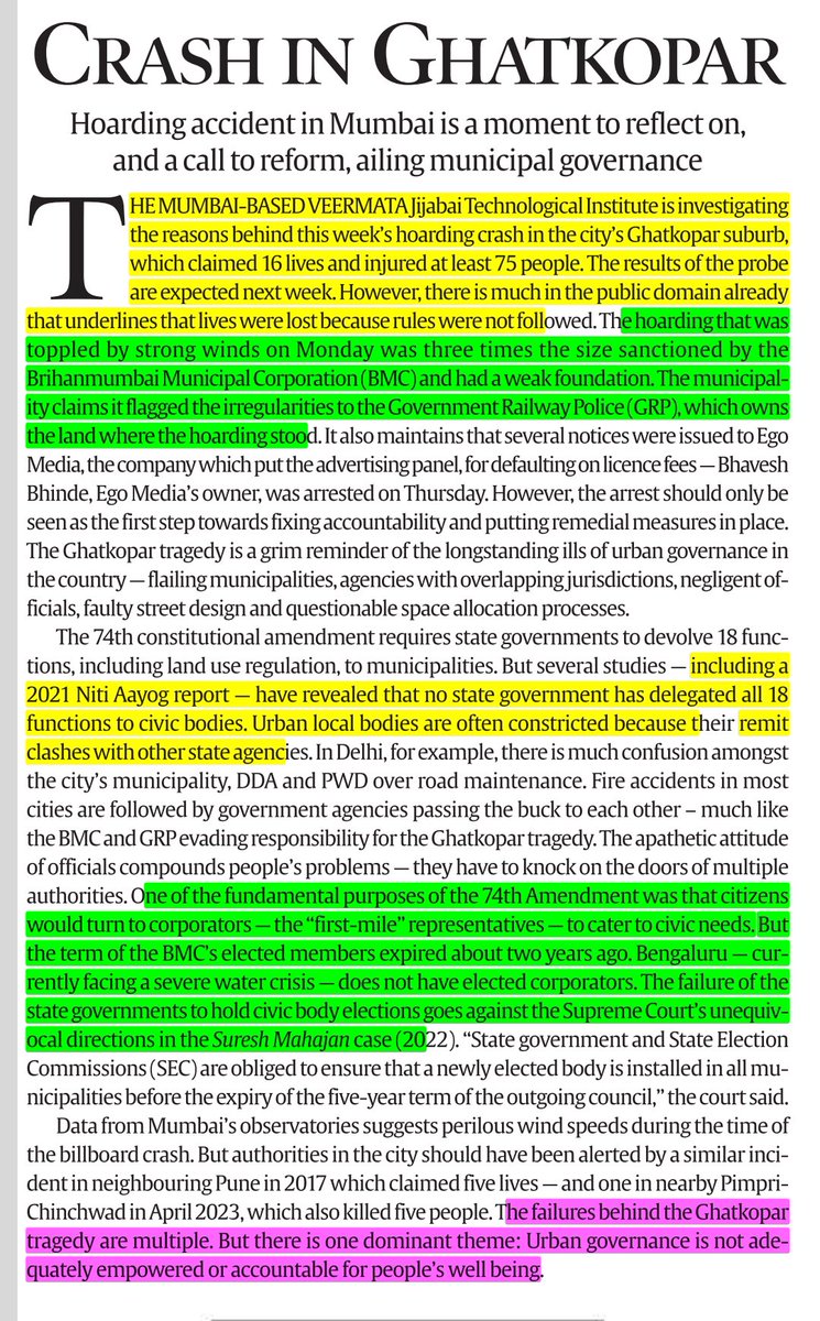 Urban government issues. Source: Indian express #UPSC