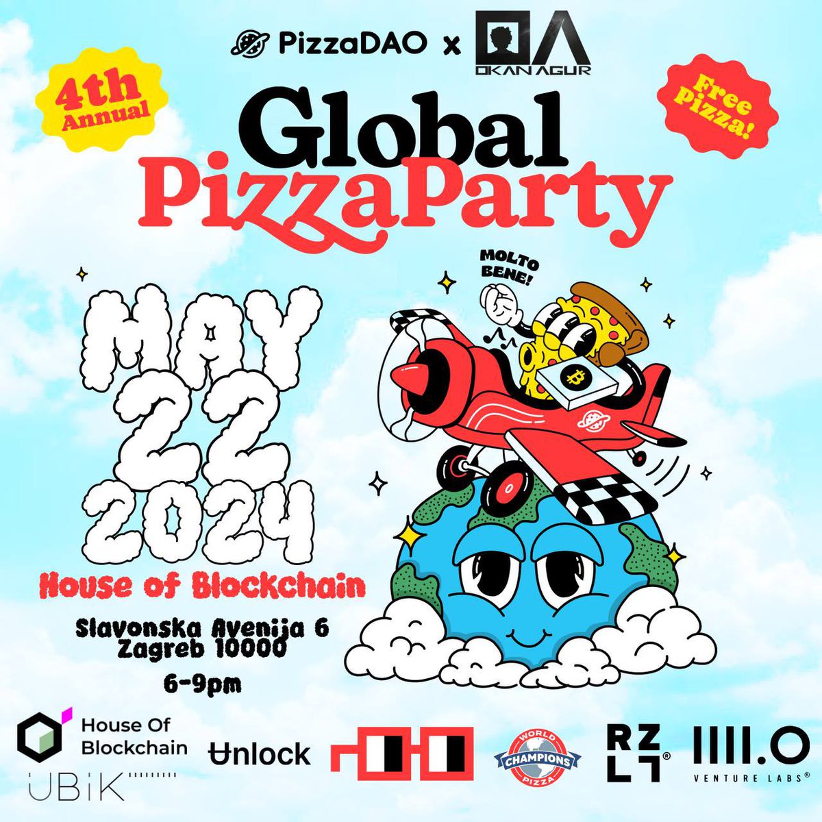 HoB_ZG's tweet photo. Celebrating Bitcoin Pizza day on May 22nd. Join us to relive the wonderful lore of the early days! A warm thank you to @Pizza_DAO @nftesnafi @UnlockProtocol @nounsdao @theRZLT @4ptOLabs @UbiKhr and eternal gratitude to @LaszloHanyecz for making history! RSVP 👇 https://t.co/rUZGNLAAyu