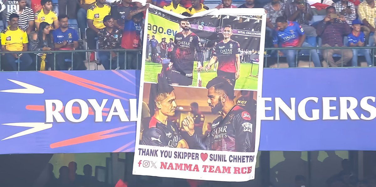 RCB fans paid tribute to captain Sunil Chhetri in today's IPL game against CSK in Bangalore! #IndianFootball #SunilChhetri #IPL #RCB ❤