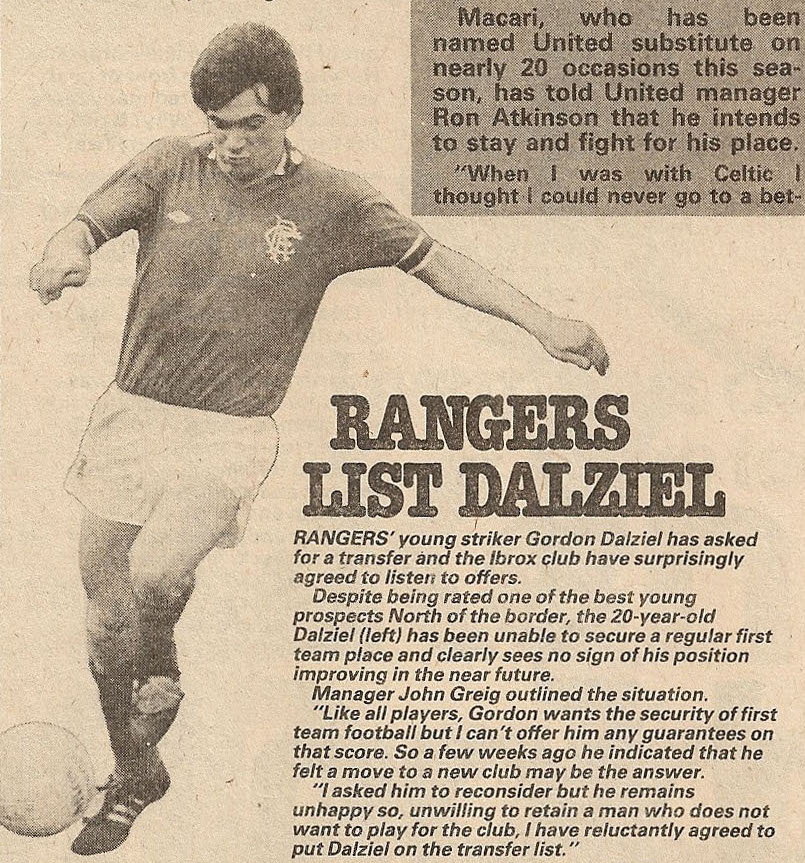 #Rangers list Dalziel #GordonDalziel #Shoot! 1983-02-12