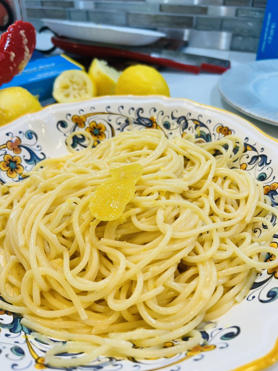 Pasta Al Limone 🍋1/2 lb. spaghetti Lots of salt for pasta water - Peels of lemons for pasta water, then remove before draining -1 tbs. lemon zest 2 tbs. Butter - 1/4 cup of lemon juice  1/4-1/2 cup Parmigiano Reggiano cheese- Pasta water if needed. Mix well. Pick a wine!