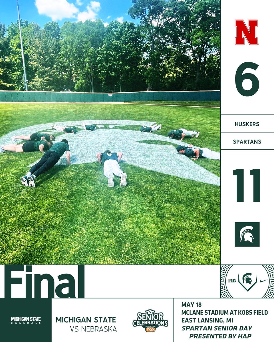 SPARTAN SENIOR DAY VICTORY FOR MSU!!!!! Final score from McLane Stadium at Kobs Field for final time this season: Michigan State 11, Nebraska 6 MSU sends the seniors out in winning style! #VictoryForMSU