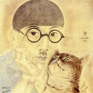 Self Portrait with a cat, by Léonard Tsugouharu Foujita, 20th century