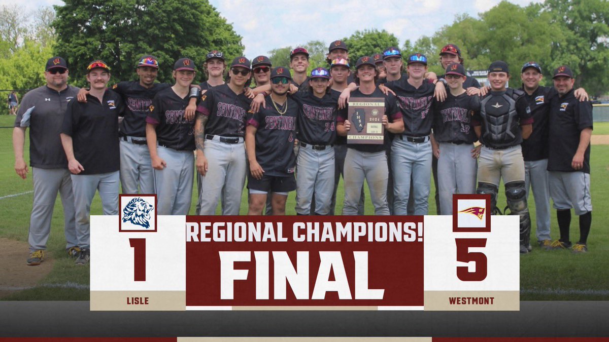 Westmont Regional Champions!!!! Westmont 5 Lisle 1. Lucas Hicks 7 IP 9 K. Hicks, Rocco Damato, Noah Grimm, and Lucas Fears had the RBI. Westmont advances to the Sectional Semi-Finals on Wednesday 2 PM at Smith Park in Chicago vs Chicago (Ogden International) 24-9-1 on the season!