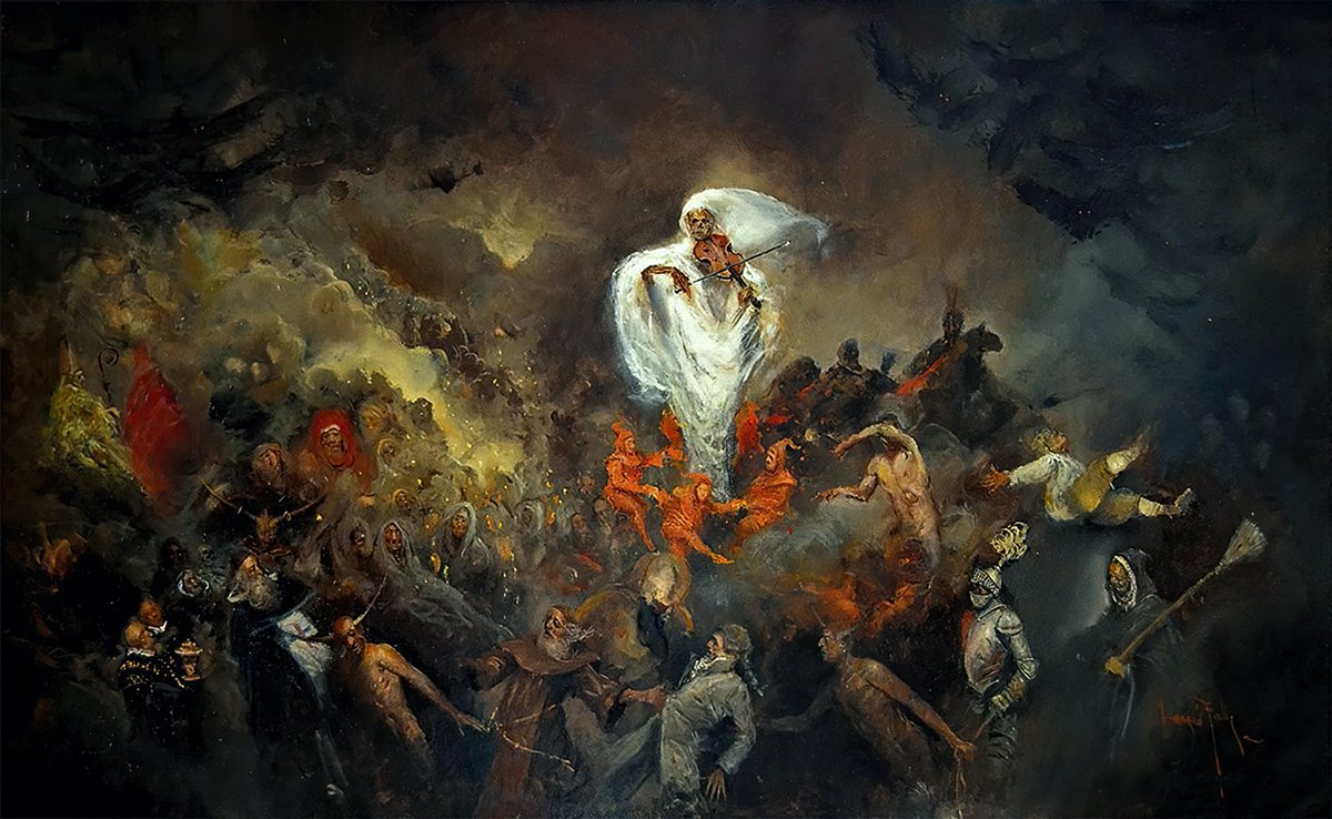 MiarSam's tweet image. •Divine Comedy, Inferno, Canto XXXIV:
“The emperor of the despondent kingdom
From his chest up above the ice stood forth;
And better with a giant I compare.”
This describes Satan at the center of Hell, a frozen depiction of ultimate death and despair.
