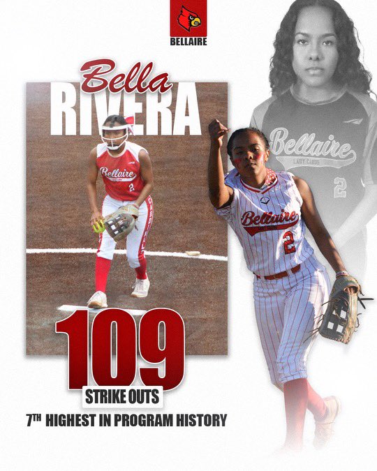 Bellaire Softball (@bellairesoftba2) on Twitter photo Recognizing this year’s record breakers.
Congratulations to <a href="/Rivera_Bella2/">Isabella Rivera</a> for her career high 109 strikeouts this season, and the 7th top in program history. Recognizing this year’s record breakers.
Congratulations to <a href="/Rivera_Bella2/">Isabella Rivera</a> for her career high 109 strikeouts this season, and the 7th top in program history.