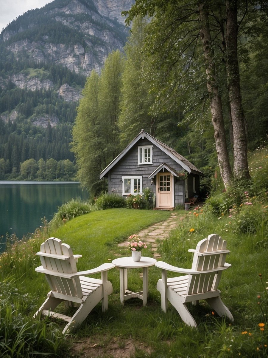Which little cabin location appeals to you more, the beach or the mountain lake?