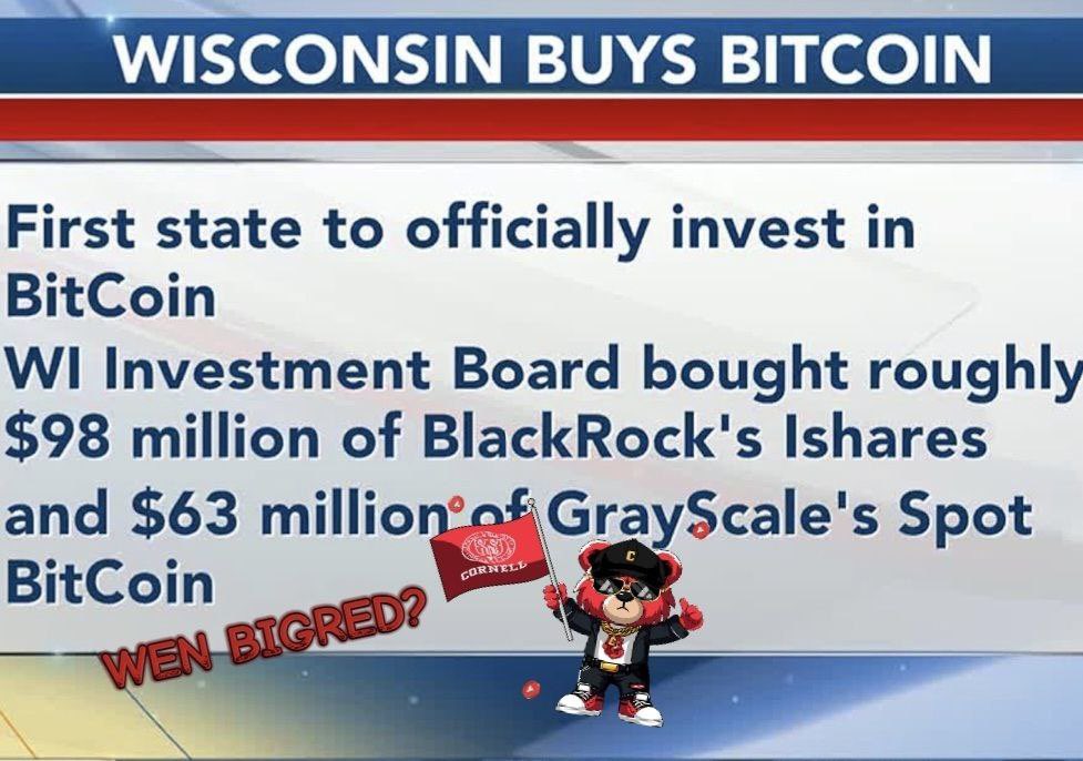 Wisconsin Buys Bitcoin, Aims for the Moon🔥 They just splashed $161 million on Bitcoin ETFs, hoping for liftoff. Hey, when are you buying BigRed? #bigred $TD #memecoin #btc