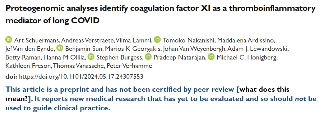 Delighted to share our study looking at the associations of genetically predicted plasma levels for different complement and coagulation factors w/ long COVID! 

Find the preprint here: medrxiv.org/content/10.110… <a href="/medrxivpreprint/">medRxiv</a> 

[1/x]