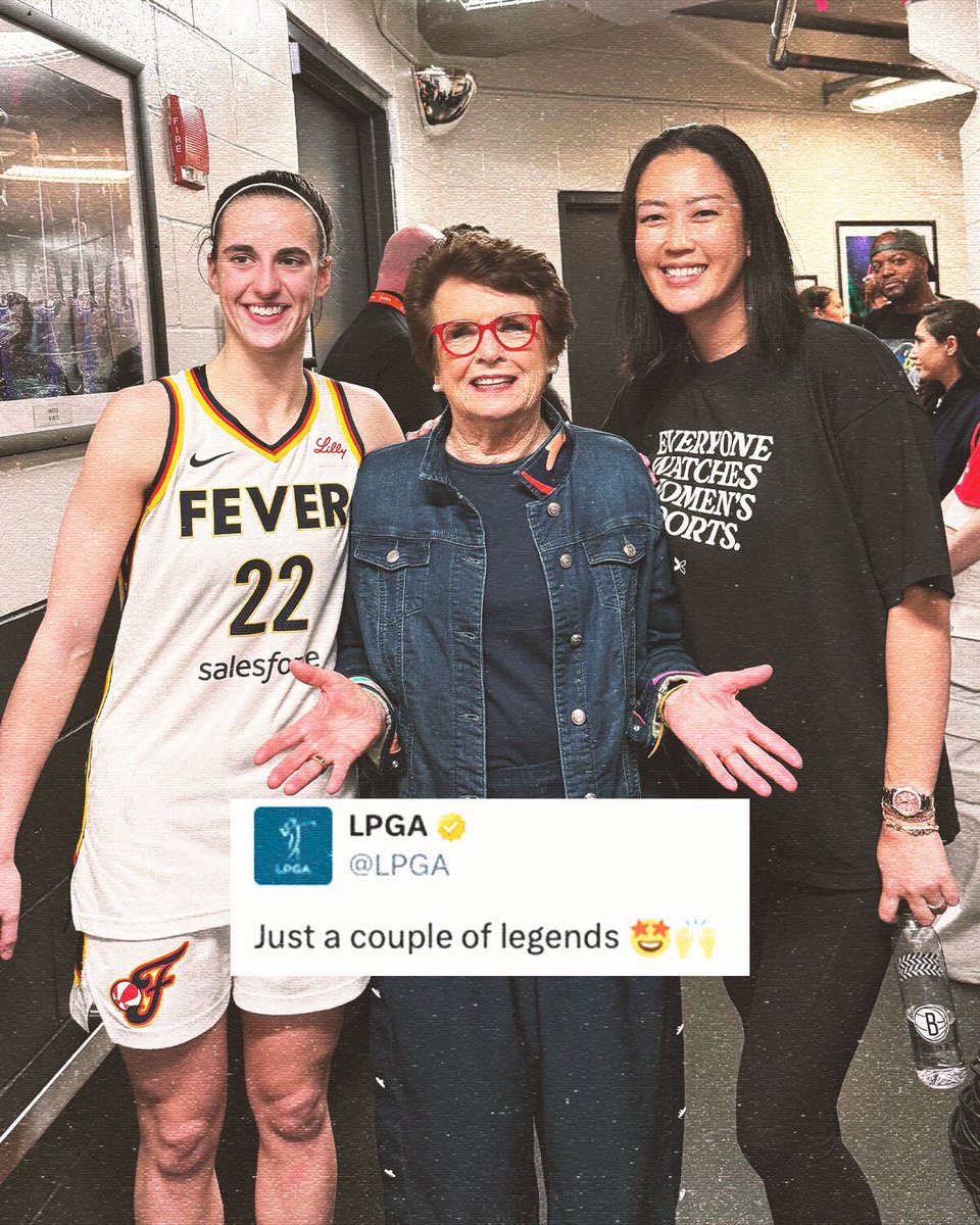Caitlin Clark, Billie Jean King and Michelle Wie West catching up after the Liberty-Fever game in NYC! 🤩 (📸 LPGA)