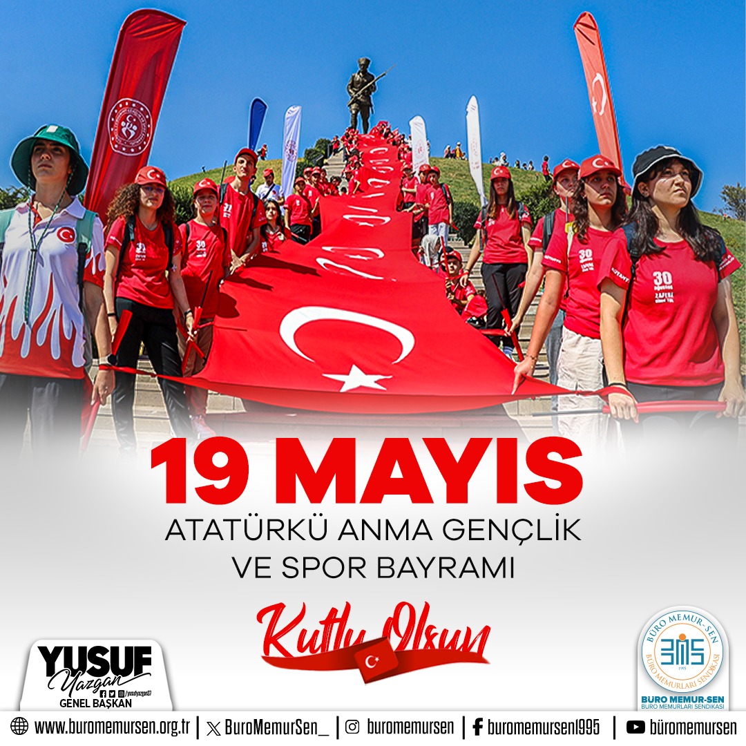19 Mayıs Atatürk’ü Anma, Gençlik ve Spor Bayramınızı kutluyor, milli mücadelenin başlangıcını gençlerimize bayram olarak armağan eden Gazi Mustafa Kemal Atatürk ve bu mücadelede yer alan silah arkadaşlarını rahmet ve minnetle anıyoruz. Bu anlamlı günün bayram olarak kutlanması