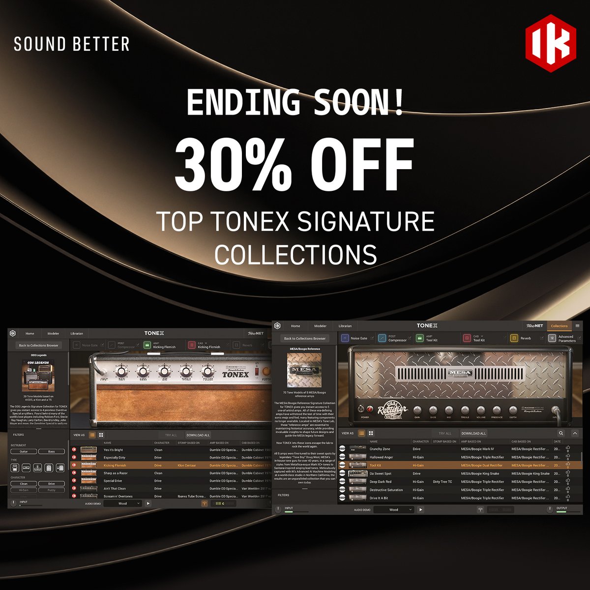 LAST CHANCE! Expand your premium tone library by taking 30% off the ODS Legends and MESA Boogie Reference Signature Collections for TONEX. ➡️ bit.ly/tonexcollectio…