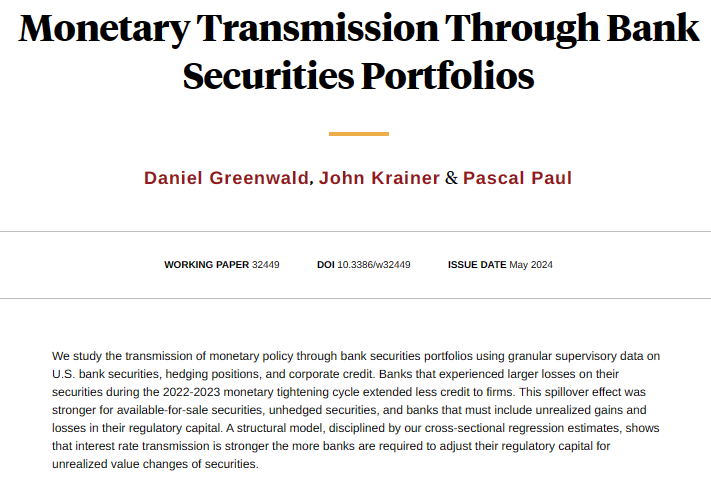 NBER (@nberpubs) on Twitter photo Banks facing losses on their securities portfolios cut lending to firms, but mainly when those losses tighten their capital requirements, from <a href="/ProfGreenwald/">Dan Greenwald πΊπ¦</a>, John Krainer, and <a href="/pascalpaul/">Pascal Paul</a> nber.org/papers/w32449 Banks facing losses on their securities portfolios cut lending to firms, but mainly when those losses tighten their capital requirements, from <a href="/ProfGreenwald/">Dan Greenwald πΊπ¦</a>, John Krainer, and <a href="/pascalpaul/">Pascal Paul</a> nber.org/papers/w32449