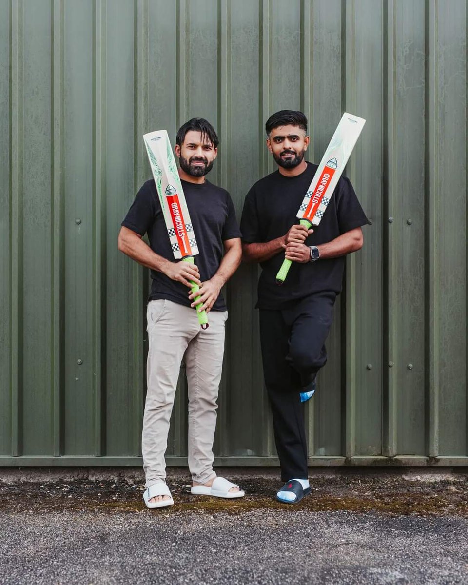 Skipper Babar Azam and Wicketkeeper Muhammad Rizwan at Gray Nicolls Head Quarter Welcoming the world's best to our Robertsbridge HQ. Both have their fresh kit for the #T20WorldCup.