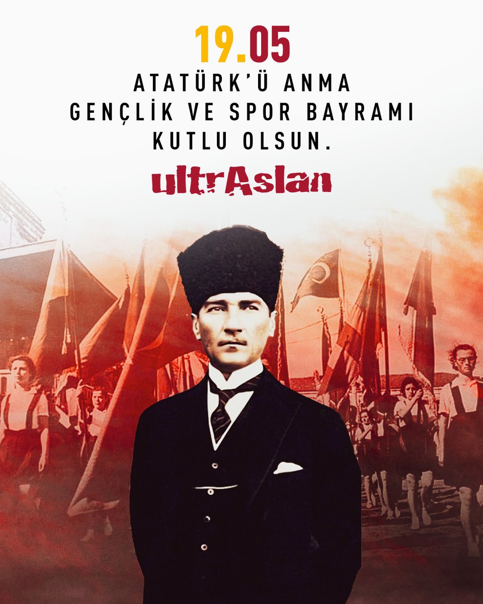 19 MAYIS ATATÜRK'Ü ANMA, GENÇLİK VE SPOR BAYRAMIMIZ KUTLU OLSUN! SAMSUN'A ATTIĞI ADIMLA BİR ULUSUN KADERİNİ DEĞİŞTİREN ULU ÖNDER MUSTAFA KEMAL ATATÜRK VE SİLAH ARKADAŞLARINI SAYGI, MİNNET VE RAHMETLE ANIYORUZ. #ultrAslan