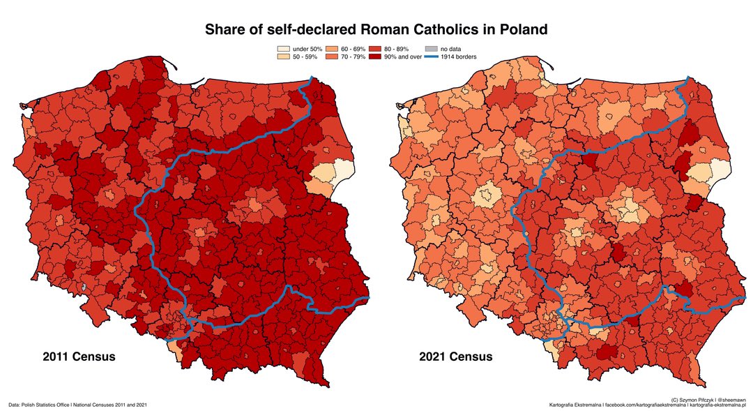 Insane how fast the decline of religion in Poland has been in just 10 years