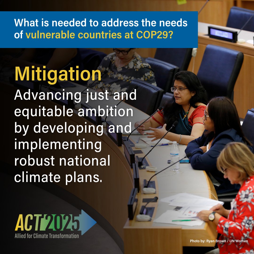To ensure vulnerable developing countries’ needs are met at #COP29, we must advance just and equitable ambition and see stronger targets for climate action. 📈

Learn how this can be achieved in #ACT2025s four-pillar plan for success:bit.ly/4bCn6VF