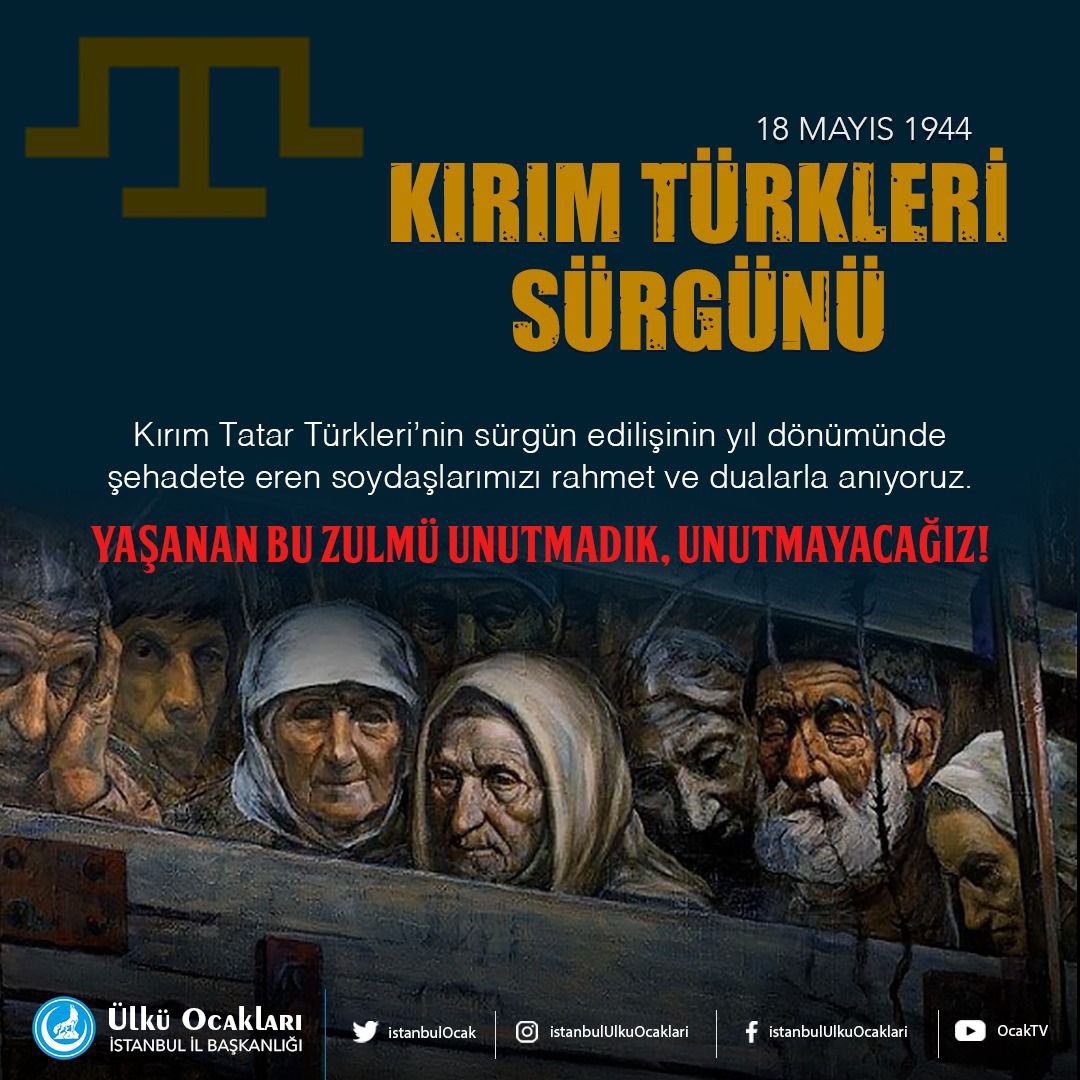 muslumykt's tweet photo. Bir Soykırım'ın 80 Yıllık Tarihi…
Unutmadık, Unutmayacağız…

Kırım Tatar Türkleri’nin sürgün edilişinin yıl dönümünde şehadete eren soydaşlarımızı rahmet ve dualarla anıyoruz. 
#18Mayıs1944 https://t.co/HeoSRNZQ4s