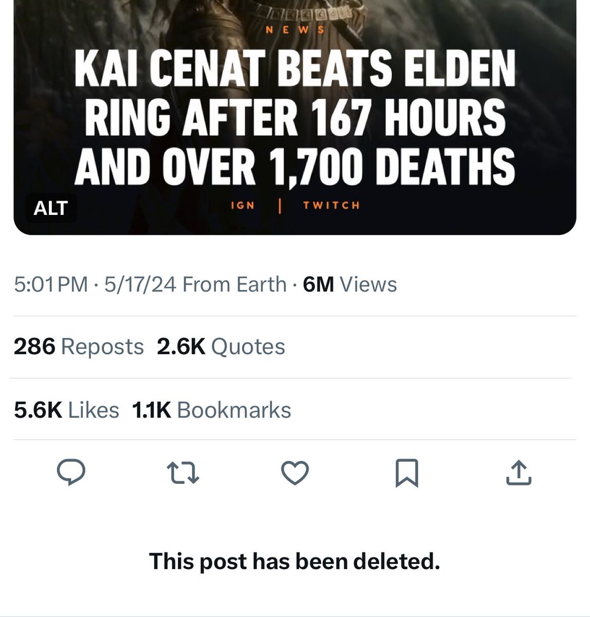 Only took IGN 16 hours to delete their post on Kai