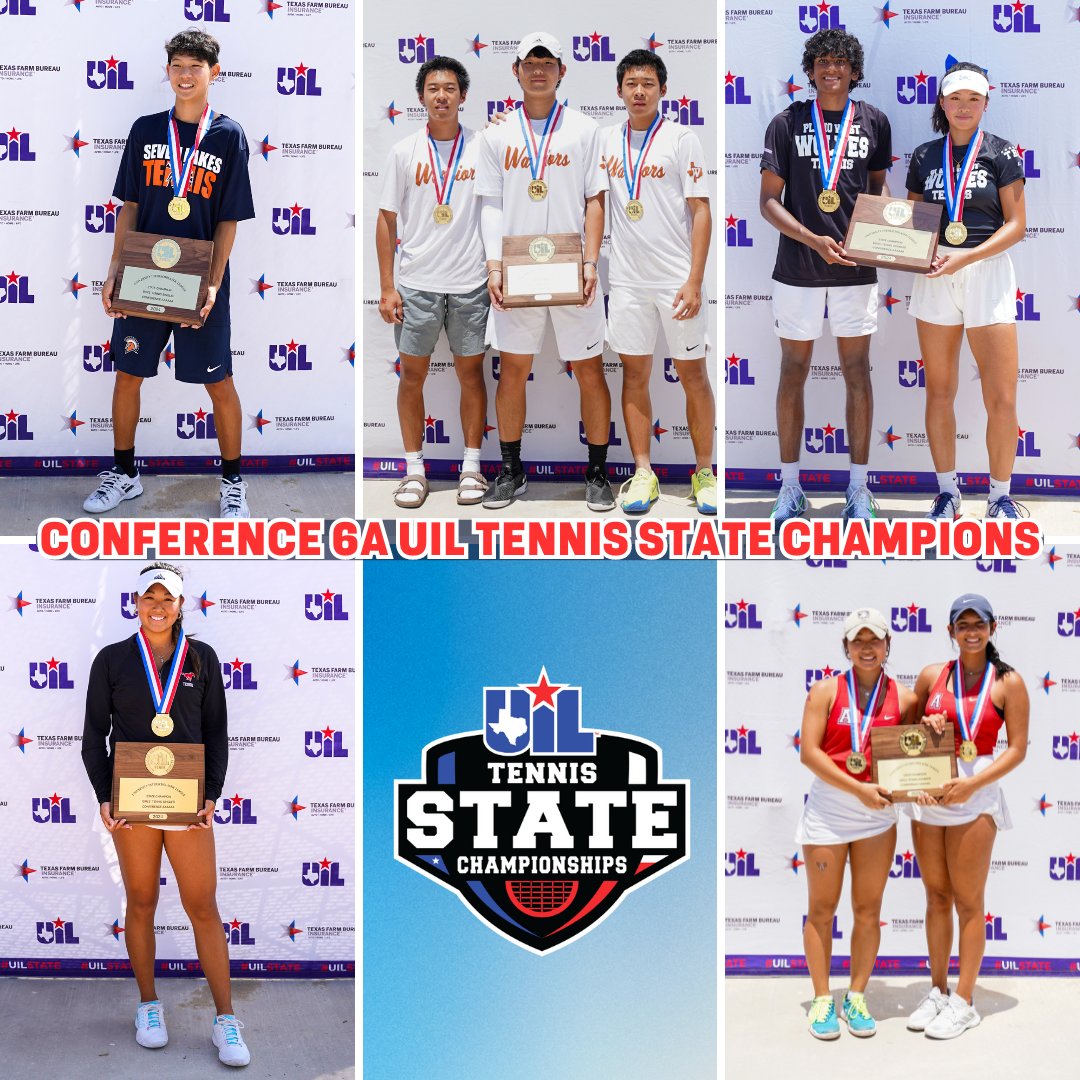 Congrats to the 2024 6A #UILState Tennis Champions! 🎾🏆 𝗕𝗢𝗬𝗦 𝗦𝗜𝗡𝗚𝗟𝗘𝗦: Allan Xu, Katy Seven Lakes 𝗕𝗢𝗬𝗦 𝗗𝗢𝗨𝗕𝗟𝗘𝗦: Danny Zhang & Leon Chen, Round Rock Westwood 𝗠𝗜𝗫𝗘𝗗 𝗗𝗢𝗨𝗕𝗟𝗘𝗦: Gopal Koduri & Cody Huang, Plano West 𝗚𝗜𝗥𝗟𝗦 𝗦𝗜𝗡𝗚𝗟𝗘𝗦: Michelle