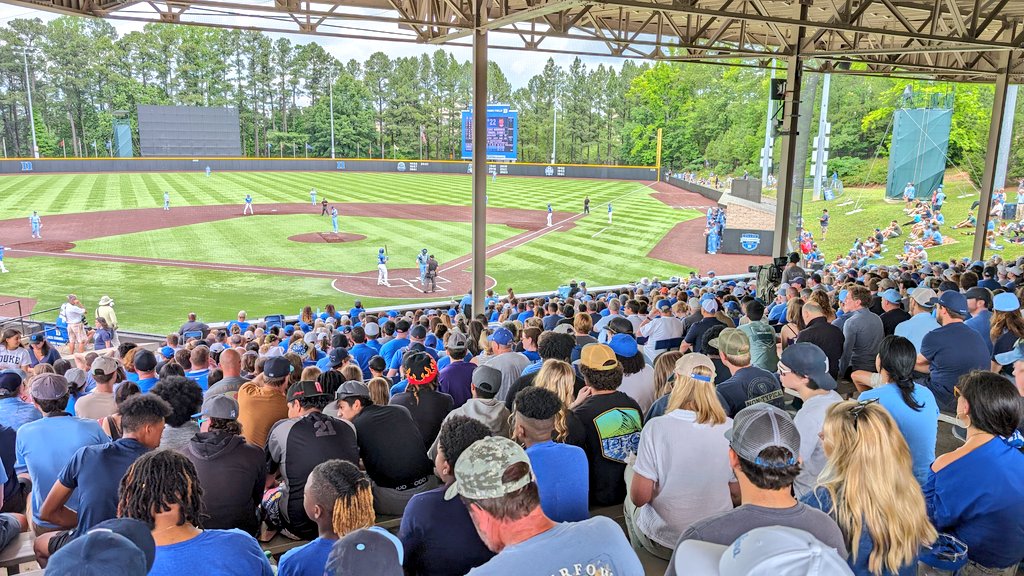Another great crowd here at Jack Coombs, where the crowds this year have consistently been better than I've ever seen for Duke home games. Always fun to see the two different shades of blue blending together in the stands too. Duke fans making noise as Devils get a run in 2nd.
