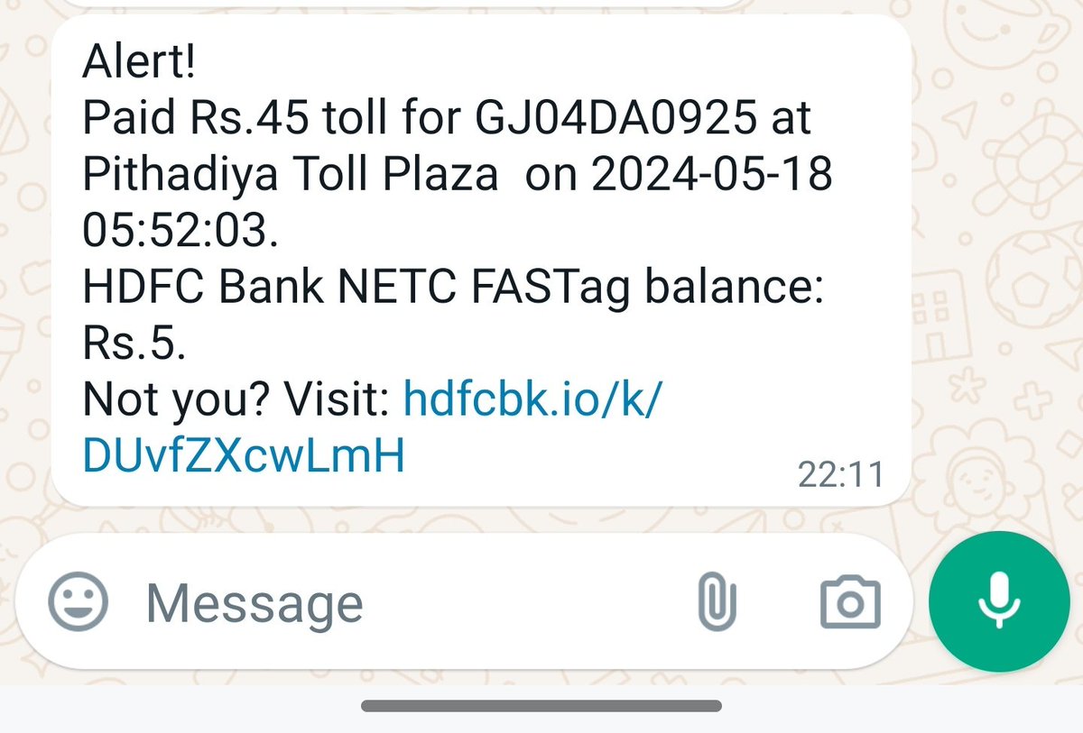 Dear @HDFCBank_Cares care to explain me how come my fastag is being charged while it ain't delivered even at my doorstep. @FASTag_NETC ,the parcel is yet to be received by me and I got a msg that I have been charged Rs.45,this is ridiculous or is this a mandate to occur everytime