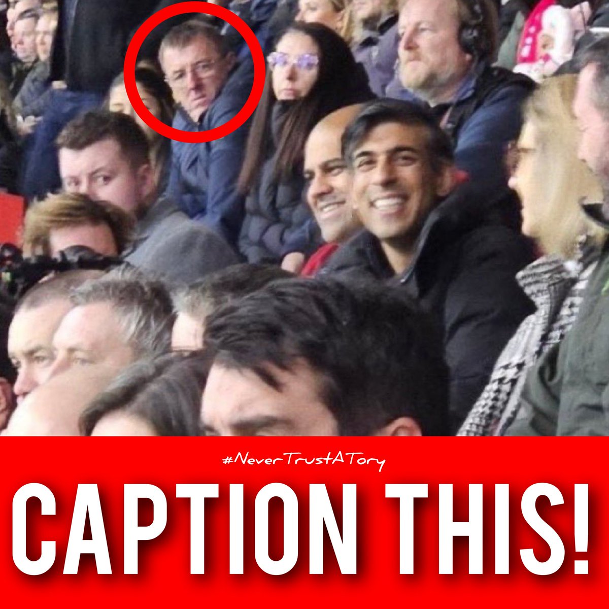 🚨 CAPTION THIS 🚨

WHAT was former @SouthamptonFC player @mattletiss7 thinking here, after spotting plastic #saintsfc fan @RishiSunak in the crowd last night?! 

#NeverTrustATory #ToryChaos 
#ToriesUnfitToGovern #ToryFail #SunakOut571 #ToryLiars  #GeneralElectionNow