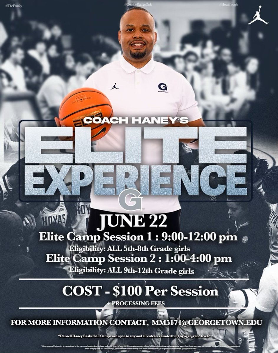 🚨 CAMP SEASON 🚨 📍 Coach Haney’s Elite Experience 📱 Calling all local ballers, we can’t wait to see you in action! 🔗 Link to registration coming soon! 💻 Email mm5174@georgetown.edu for more information! #HoyaSaxa #EarnedNeverGiven #HoyaFamily #odo