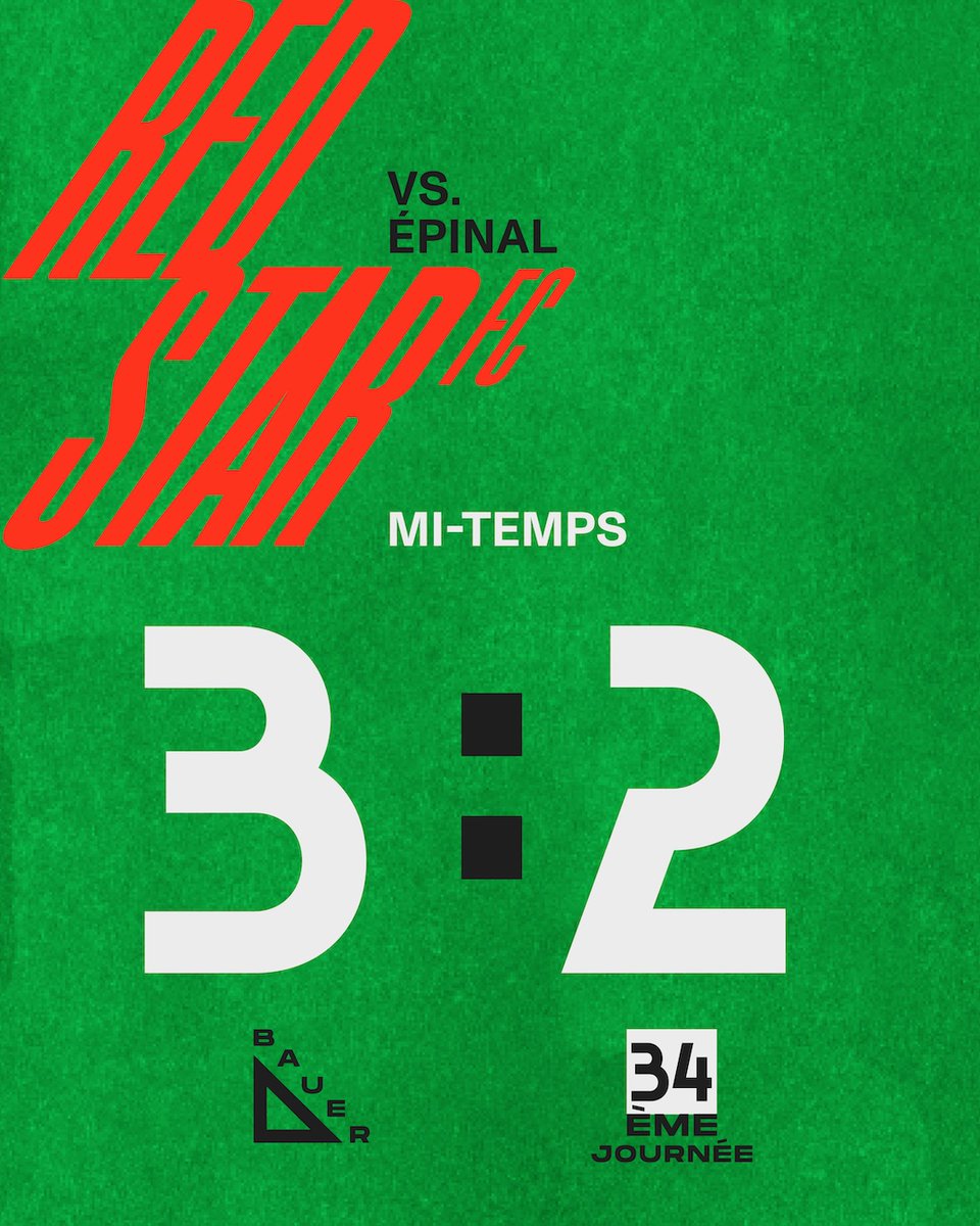 RedStarFC's tweet photo. MI-TEMPS
Après avoir été mené par deux buts d'écart, le @RedStarFC est parvenu à prendre l'avantage juste avant la pause ! 👏 #REDSAS https://t.co/yjNH632b66