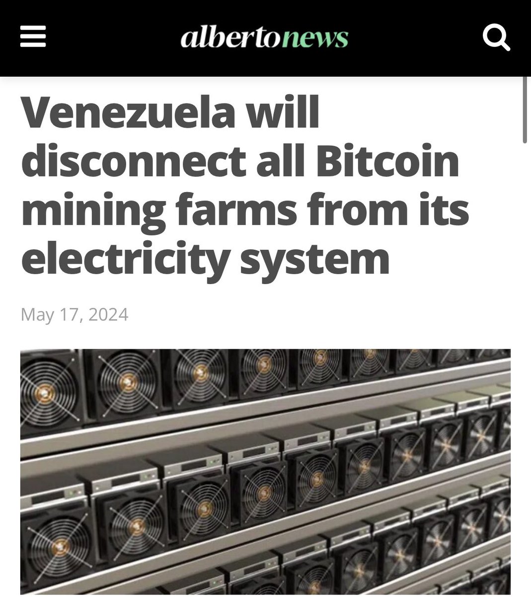 BitcoinNewsCom's tweet image. JUST IN: The 🇻🇪 Venezuelan government claims that their plan to disconnect all #Bitcoin mining farms is due to their high electricity consumption, leading to frequent power failures in surrounding areas. 

The Ministry of Electric Energy states that this action will prevent…