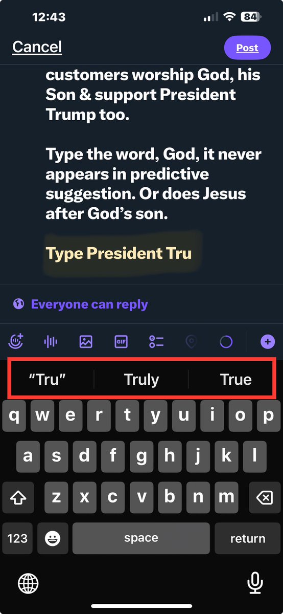 Hey @Apple iPhone customers worship God, His Son & support President Trump too Type the word God, it never appears in predictive suggestion. Or does Jesus after God’s son Type president, Trump‘s name never appears. Follow with Trump’s name, this is the result Fix it now 🤨