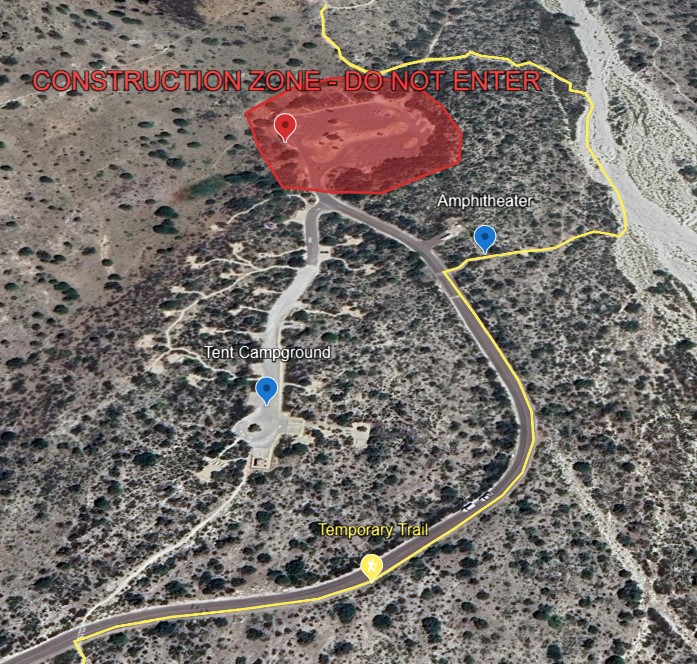 Work on replacing the well starts the week of May 19th. The Pine Springs Trailhead and RV Loop will be closed to all traffic staring the evening of May 18th. An alternate route to the trailhead starts at the Visitor Center Lot. All trails will be open.