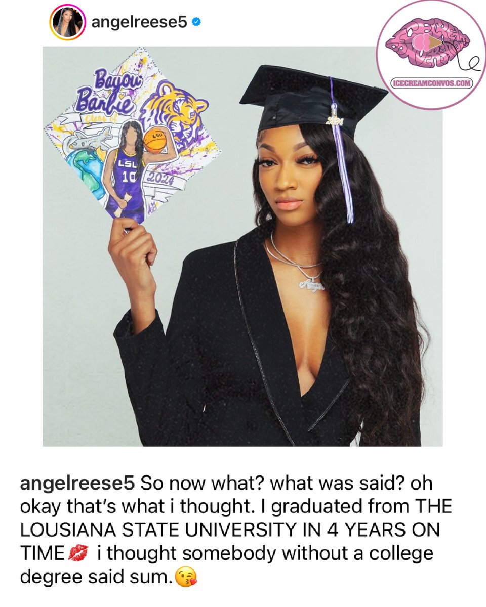 CONGRATS GRAD: WNBA rookie Angel Reese has a question for her naysayers after graduating from Louisiana State University! 👩🏾‍🎓🎉🖤🍦 bit.ly/3WF6Kr9

#AngelReese #LSU #WNBA #CongratsGrad #IceCreamConvos