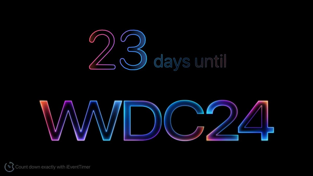 23 days until Apple’s #WWDC24. 

What are you hoping to see in iOS 18, watchOS 11 and other Apple platforms?

#AppleEvent