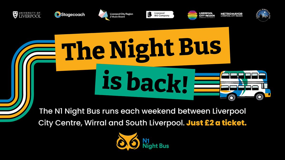 🚍 MERSEYSIDE NIGHT BUS The N1 Night Bus runs each weekend between midnight and 5am - for just £2. The Stagecoach service bridges Liverpool City, Wirral and South Liverpool. Stops include: Birkenhead Bus Station, Liverpool One, Hardman St, Smithdown Rd and Allerton Rd.