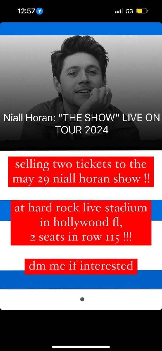 jaylenetav's tweet photo. SELLING TWO Niall Horan The Show tickets for MAY 29 in FLORIDA at hard rock live stadium !!! #theshow #niallhoran #tickets #florida #may29 https://t.co/rGLb293wm9