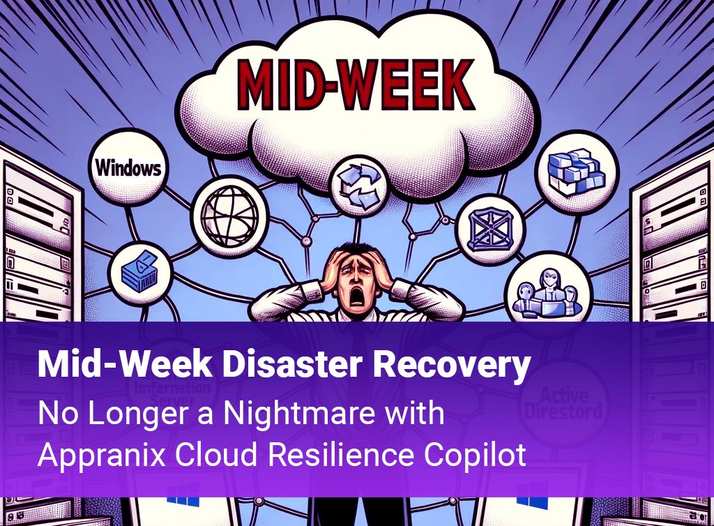 Is your Cloud Infrastructure ready for a mid-week #DisasterRecovery ? Now, DR is no longer a nightmare with Appranix Cloud Resilience Copilot. Find out more here zurl.co/f4Ke #CloudResilience #MulticloudDR #Dataprotecction #CloudBackup #BCDR