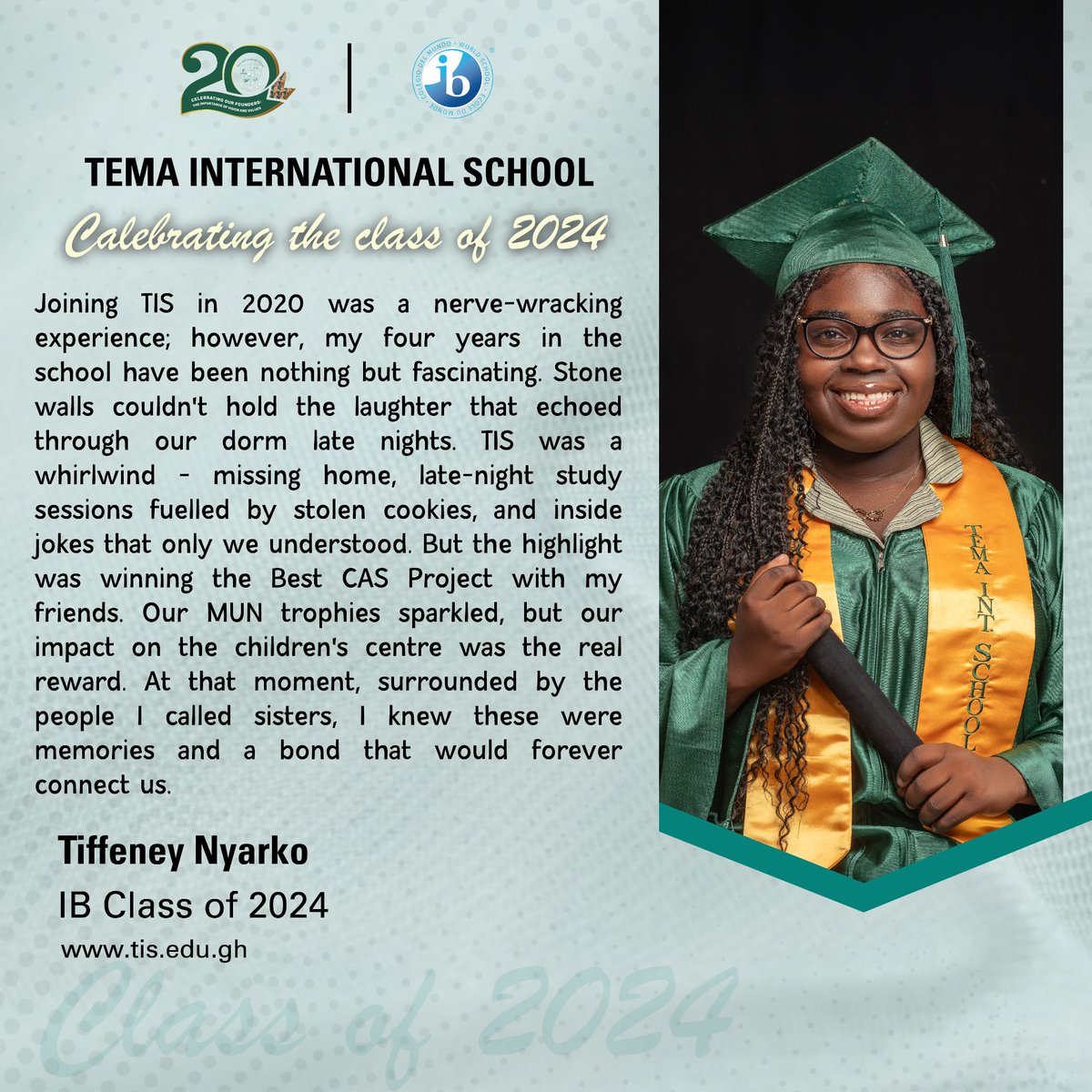 Celebrating the Class of 2024!!!

Congratulations Tiffeney Nyarko. 🥳🎓👩‍🎓🍾

#ibworldschool #tisalumni #tisexperience @ibalumni @iborganization #thecreatives #graduation #ibclassof2024 #tisat20