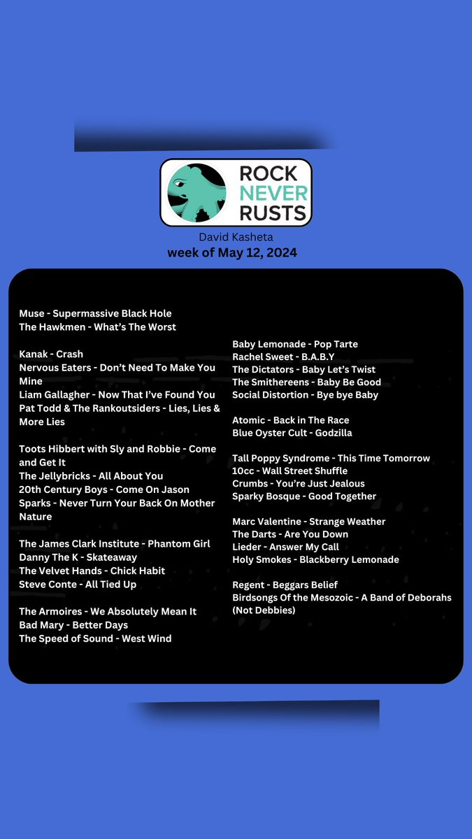 No doubt about it @muse @TheHawkmen @Kanak @liamgallagher @rankoutsiders #TootsandtheMaytals @TheJellybricks #20thCenturyBoys @sparksofficial @JamesClarkInstitute @DanielKopko12 @thevelvethands1 @SteveConteNYC @TheArmoires @BadMaryBand @TheSpeedOfSound #BabyLemonade