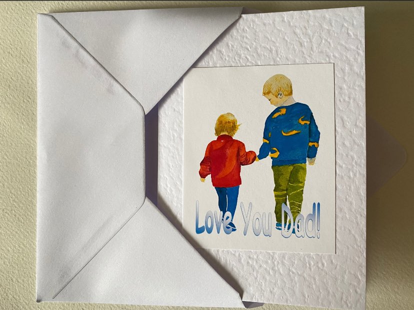 #yorkshirecrafthour 𝗛𝗼𝘄 𝗮𝗯𝗼𝘂𝘁 𝘁𝗵𝗶𝘀 𝗳𝗼𝗿 𝗮𝘀 𝗰𝘂𝘁𝗲 𝗮𝘀 𝗰𝗼𝘂𝗹𝗱 𝗯𝗲? A one of a kind Father’s Day card made from a print of my original artwork. Inspired by a photo of my friend’s grandchildren. Sweet for Grandpa too? #NetworkwithThrive Link below ⬇️