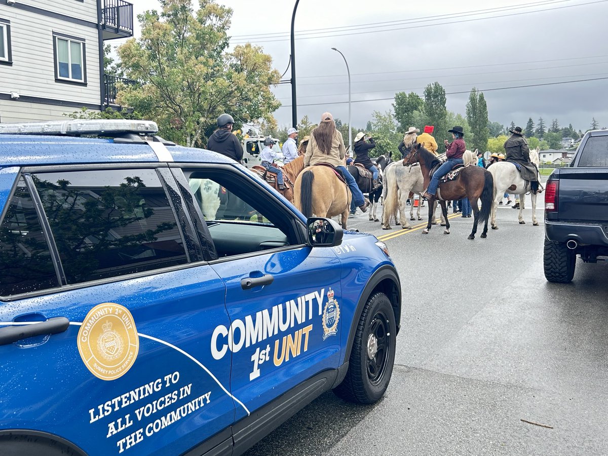 Gearing up for the Cloverdale Rodeo parade, rain has stopped and spirits are high. SPS C1st Unit will have our booth set up for 2 days at the rodeo. #community1st #cloverdalerodeo #copwhocares