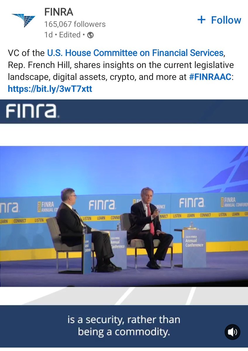 Why hasn't @FINRA posted this clip with Rep French Hill on their X account? 

Is it because he appears to criticize @GaryGensler's regulatory approach to crypto?

How can FINRA even put on a conference when there's thousands of investors calling you out for acting outside of your
