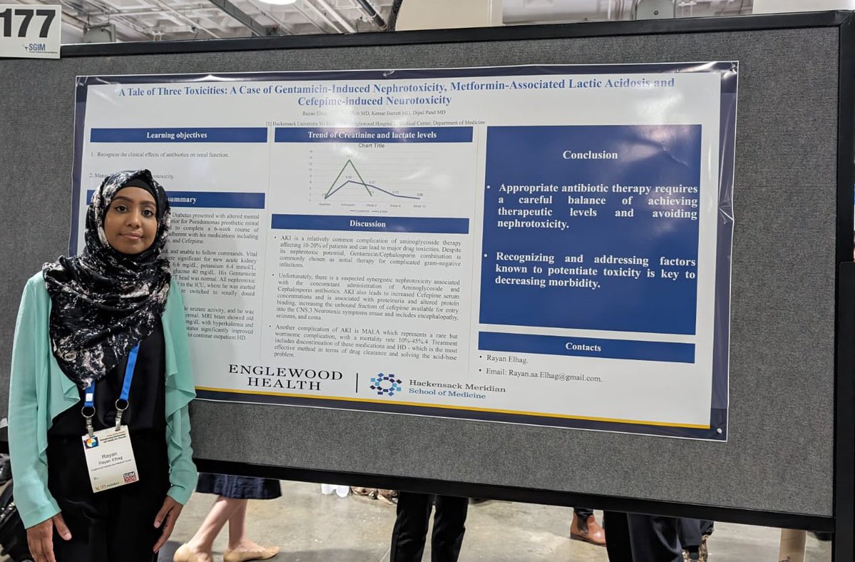 Rayan (PGY2) presented THREE posters on these interesting clinical encounters at #SGIM24! 🤯🤯 Hats off to Areeba (PGY1), who led one of these projects. This is a testament of the diverse training environment that we have here @englewood_im. #MedTwitter #MedEd #IMRes #Research