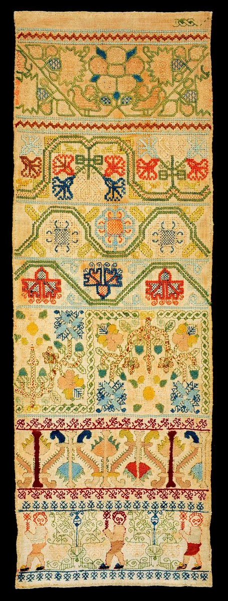 Get a gander at these colours! This band sampler, circa 1660, is still super vibrant after more than 350 years. It's the rainbow in stitched form! Perfect for springtime