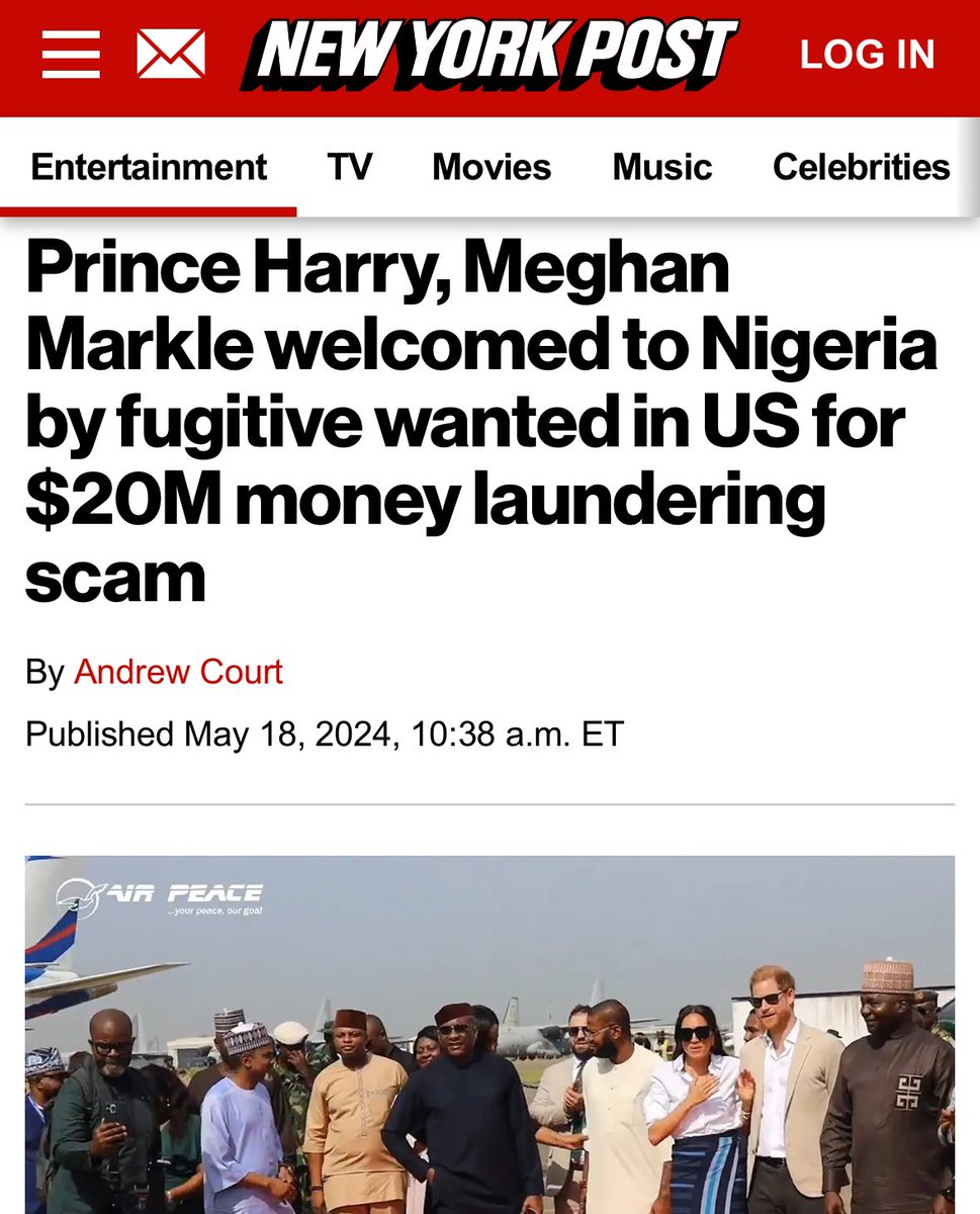 Harry and Meghan were welcomed to Lagos, Nigeria by a fugitive wanted in the United States for money laundering and bank fraud 😂

Do you think Dr. Allen Onyema gave the Harkles advice on how to scam the public via the Archewell Foundation?💰

#SussexBabyScam