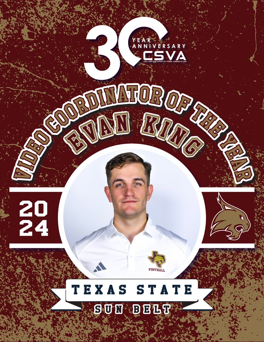 Announcing more 2024 Video Coordinators of the Year! Congratulations to: SEC - Reuel Joaquin, Florida Sun Belt - Evan King, Texas State #csva #videocoordinatoroftheyear