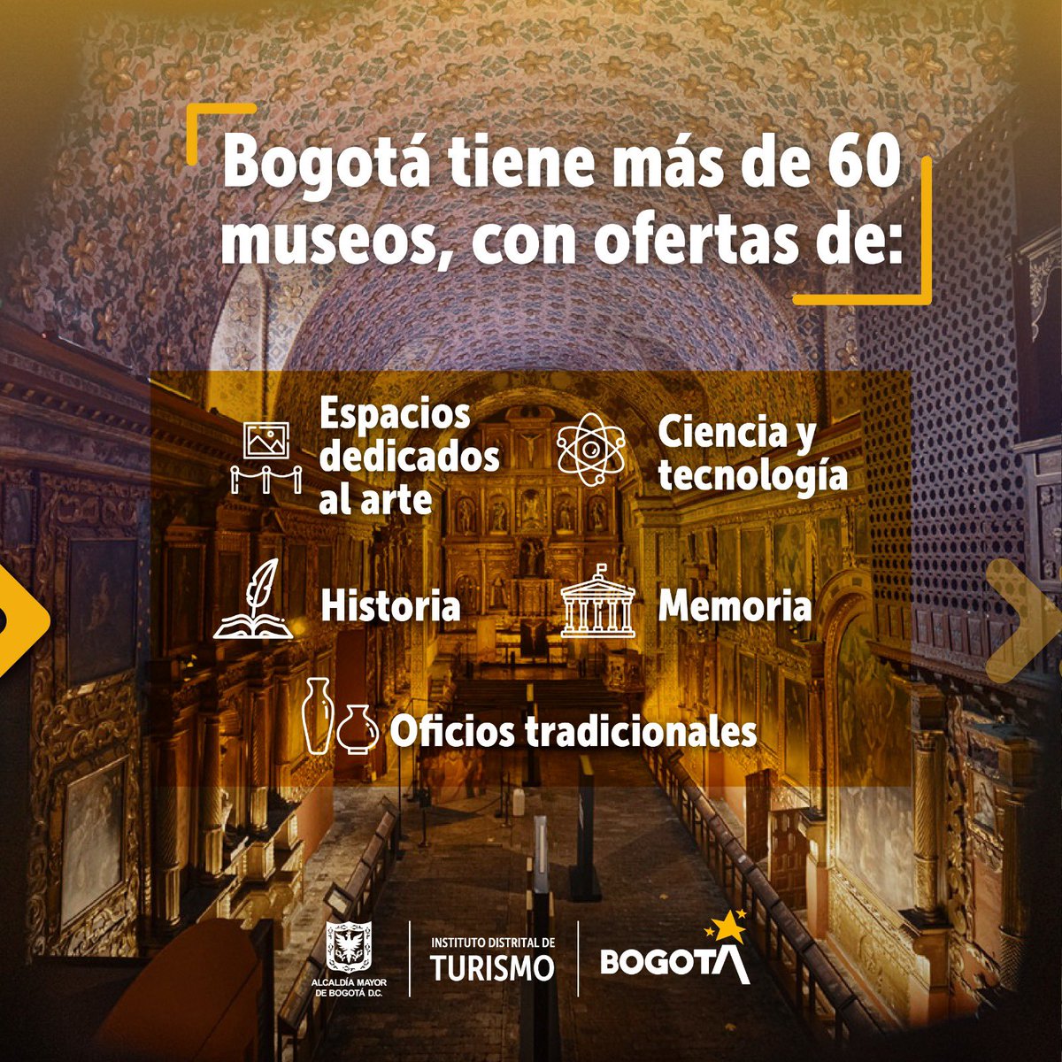 ¿#SabíasQue en #Bogotá hay más 60 museos para descubrir el arte, la ciencia y tecnología, historia y memoria?🏛️ Este sábado 18 de mayo aprovecha que estos emblemáticos lugares abrirán sus puertas gratis para celebrar el Día Internacional de los Museos🤩 #DIM2024