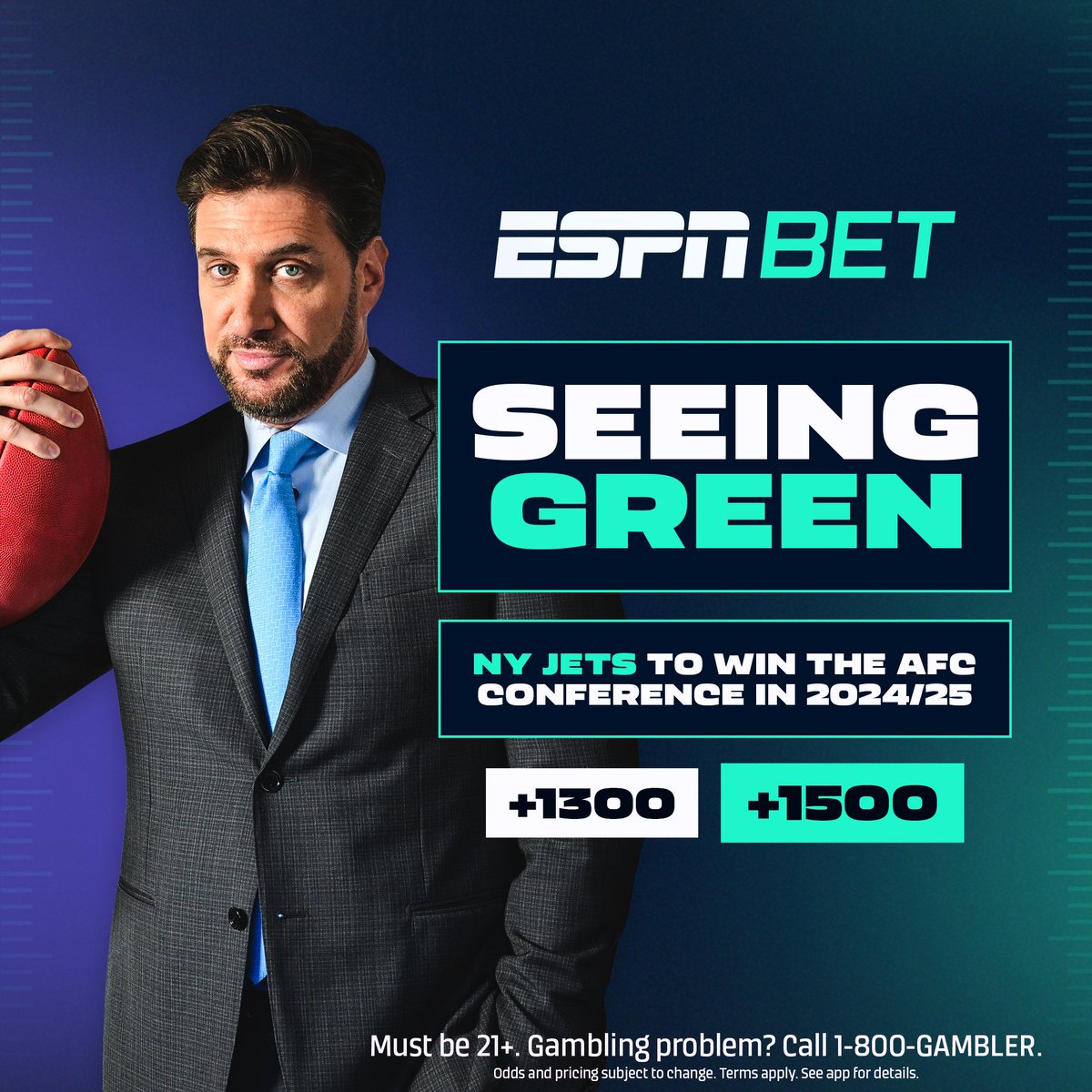 J-E-T-S!!  I believe this is finally our year, so I’m getting in on the pre-season action on @ESPNBet and boosting the Jets to win the AFC this season. Who else is Seeing Green?! 👀🟢 espnbet.app.link/M8XUkETHHEb #ad